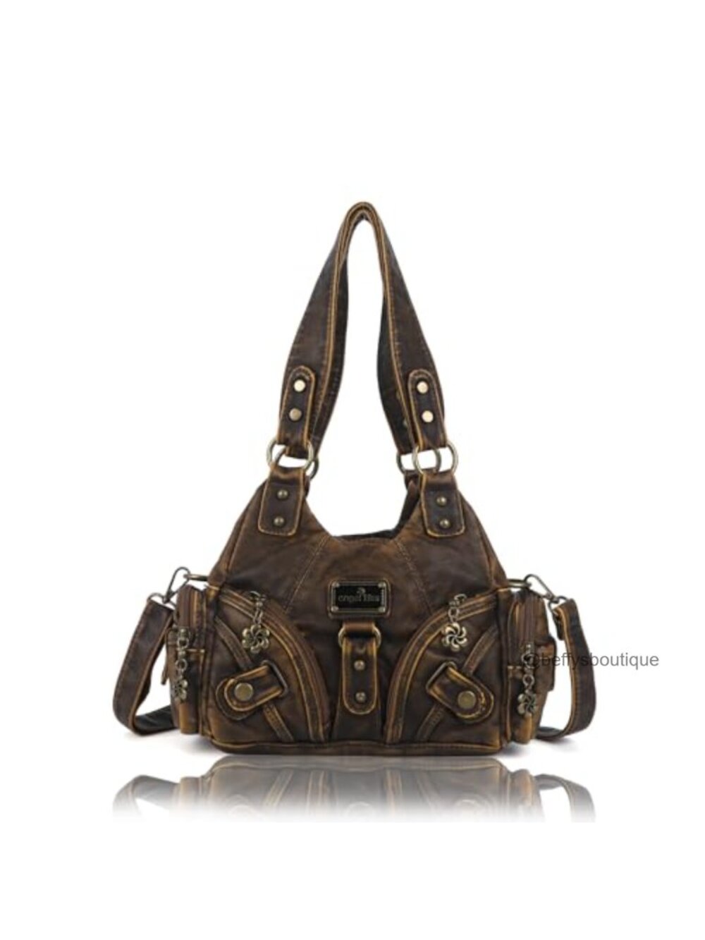 Vegan Leather Hobo Shoulder Bag Multi-Pocket Crossbody Tote Purse